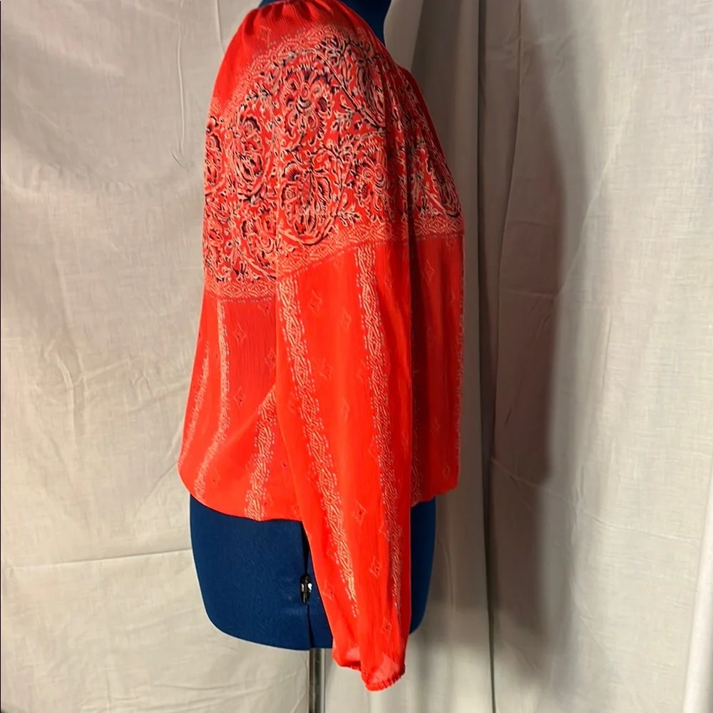 Orange Long Sleeve Tie Front Blouse - Picture 5 of 8